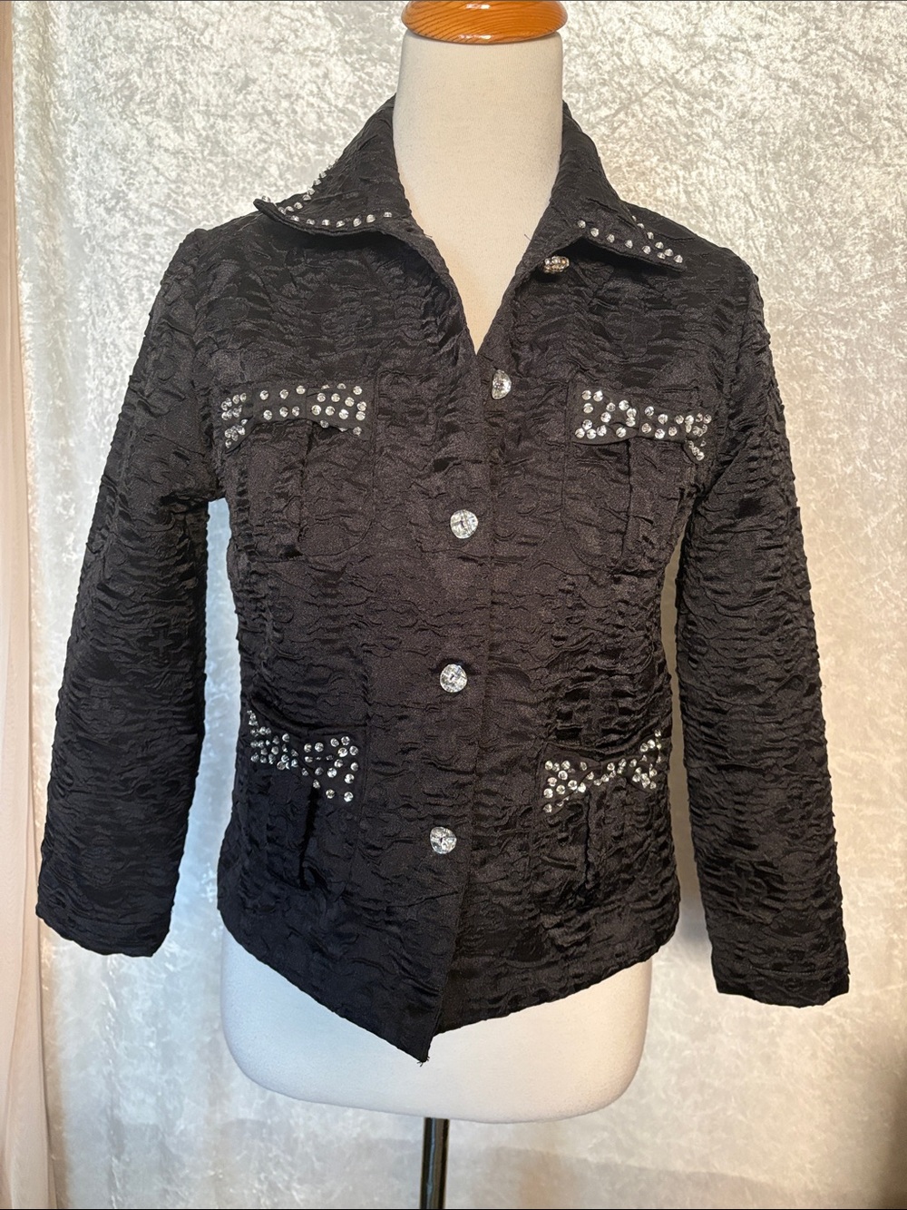Carrie Allen Black Embellished Textured Jacket Size S